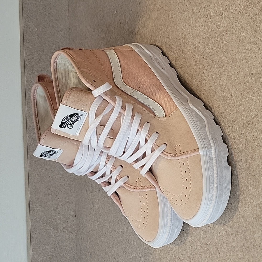 Vans Old Skool Leather Sk8 Hi Lace Up Sneaker Neutral Beige Unisex M 5.5 W 7.0